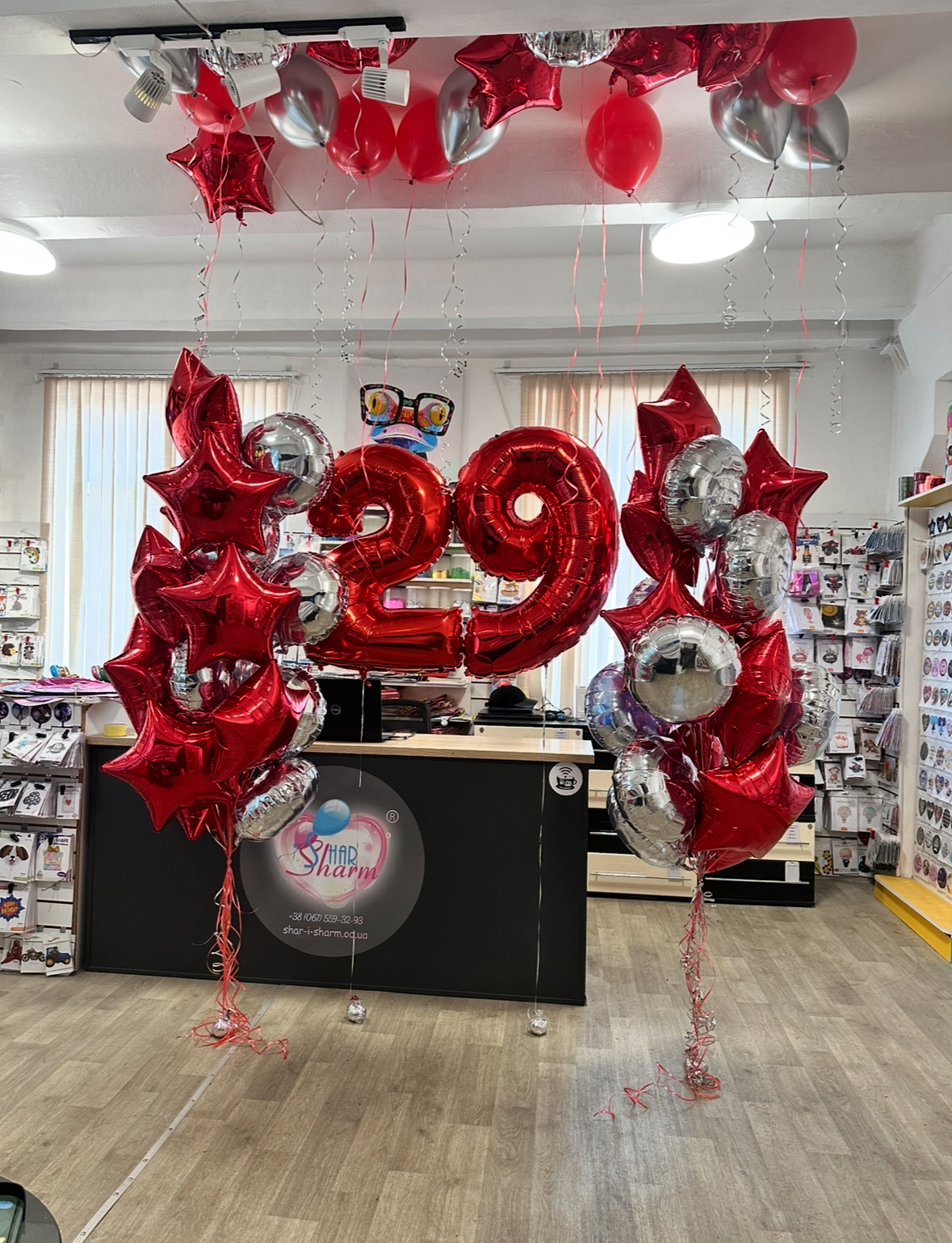 Набор шаров красно-серебро