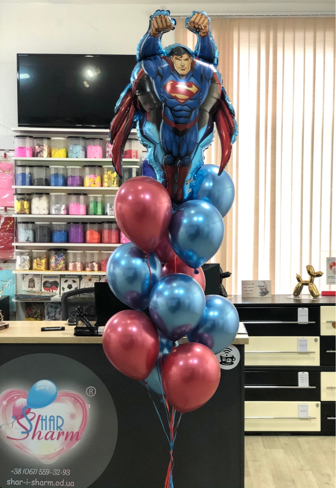 Букет шаров + шарик супермен