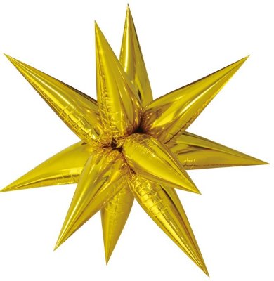 24" (65 см) 3D Звезда (ежик) золото 12 лепестков шар фольгированный