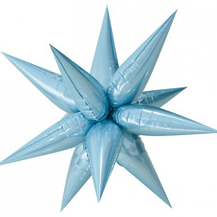 24" (65 см) 3D Звезда (ежик) голубая 12 лепестков шар фольгированный