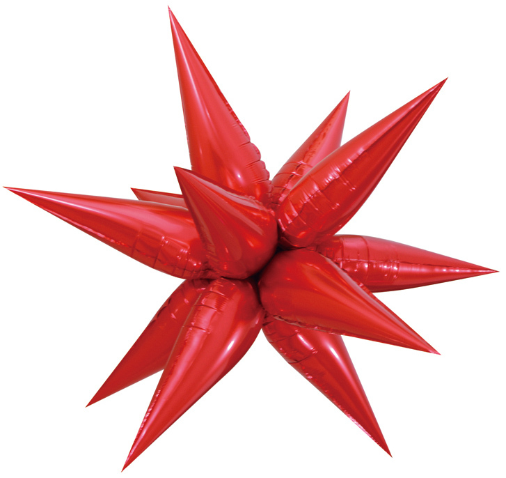 24" (65 см) 3D Звезда (ежик) красная 12 лепестков шар фольгированный