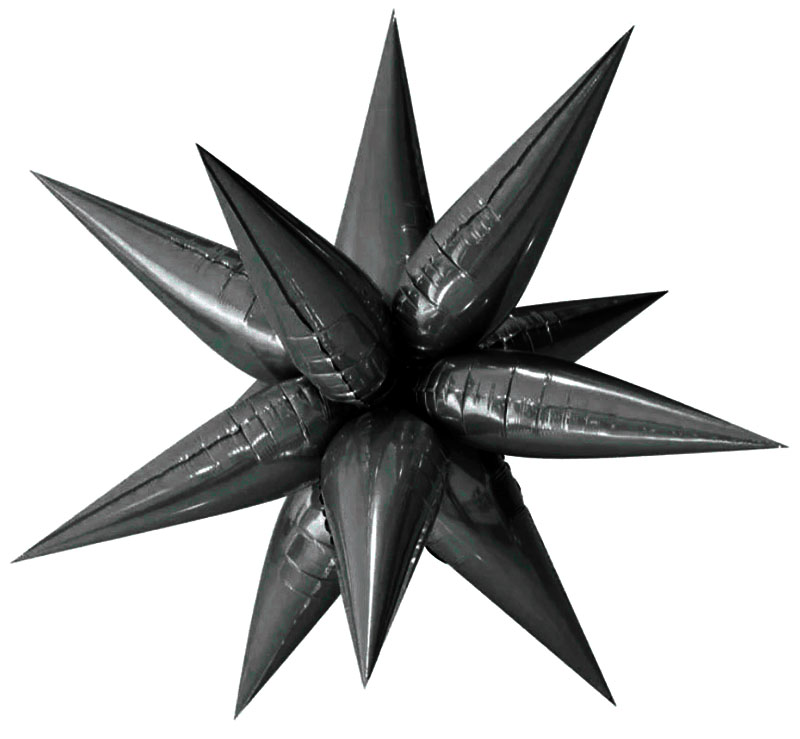24" (65 см) 3D Звезда (ежик) черная 12 лепестков шар фольгированный